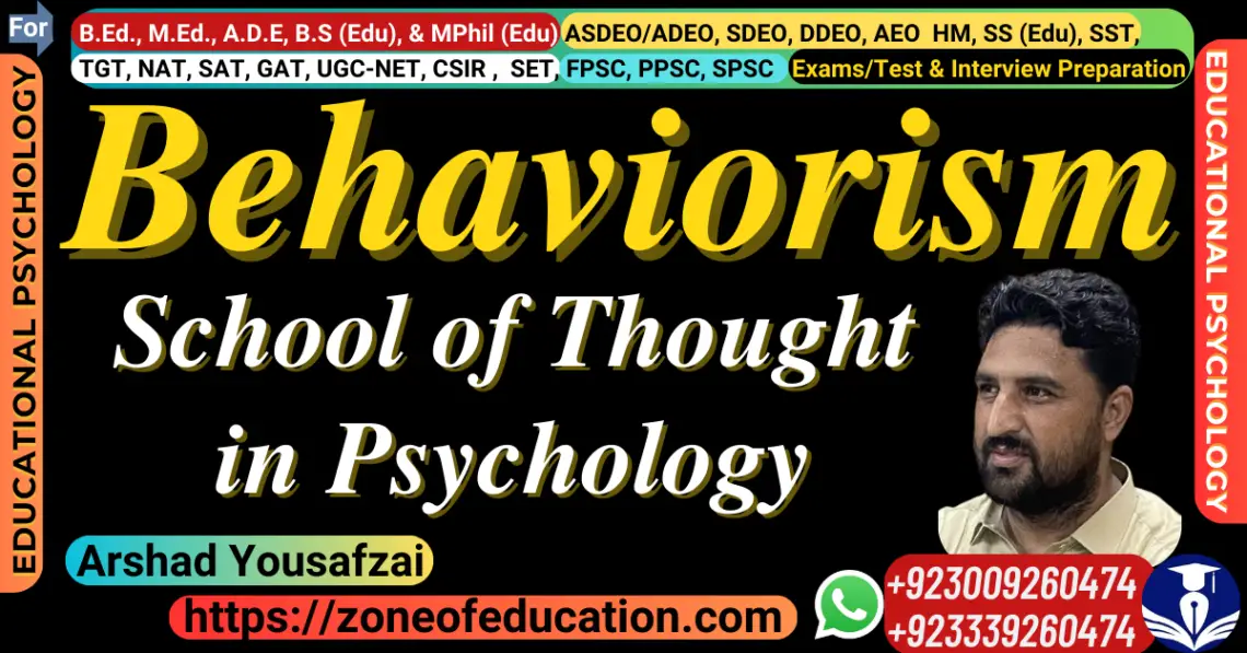 Behaviorism school of thought in Psychology (Educational Psychology)